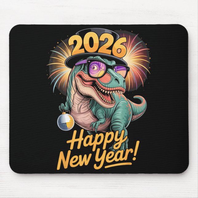 Mousepad Happy New Year 2026 Dinosaur Funny T-rex Tee For K (Frente)
