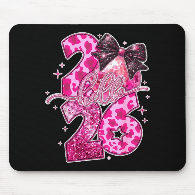 Mousepad Happy New Year 2026 Disco Ball Bow New Year's Eve  (Frente)