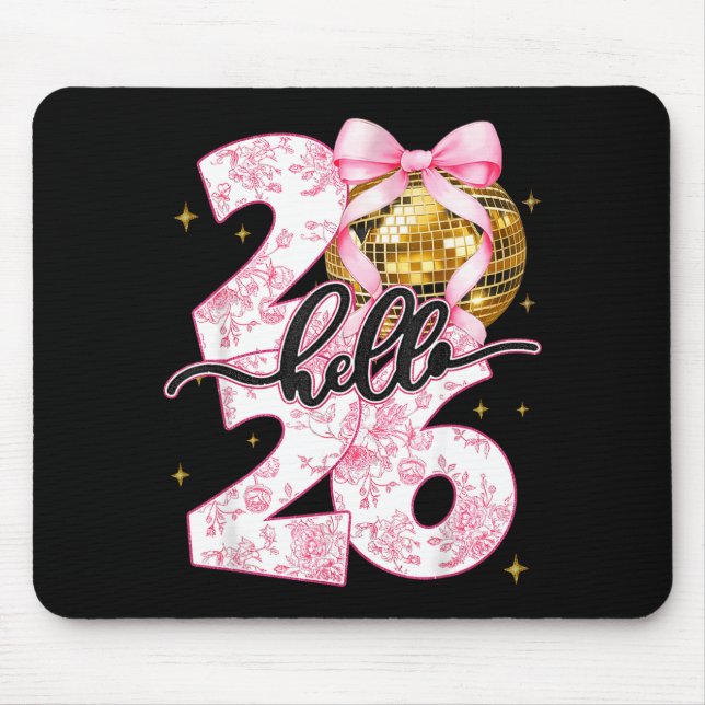 Mousepad Happy New Year 2026 Disco Ball Bow New Year's Eve  (Frente)