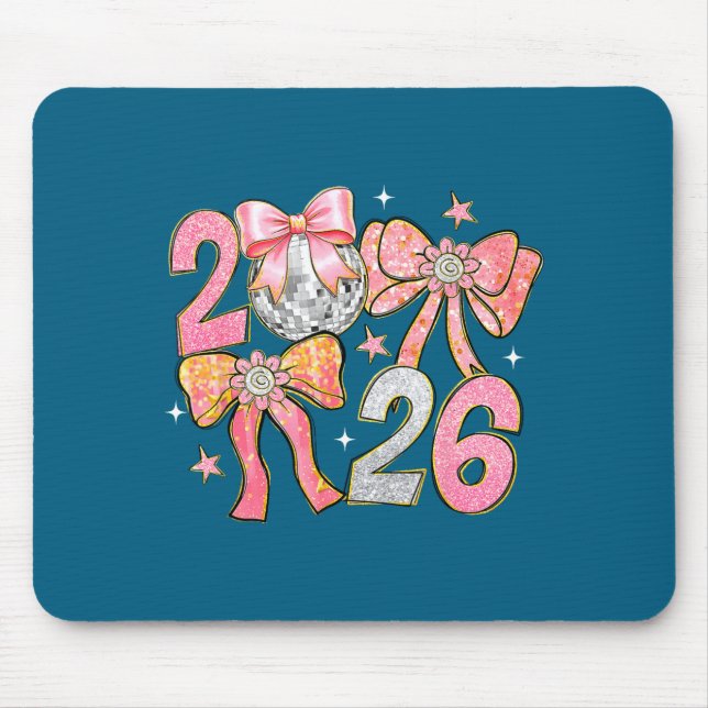 Mousepad Happy New Year 2026 Disco Ball Coquette Bow New Ye (Frente)