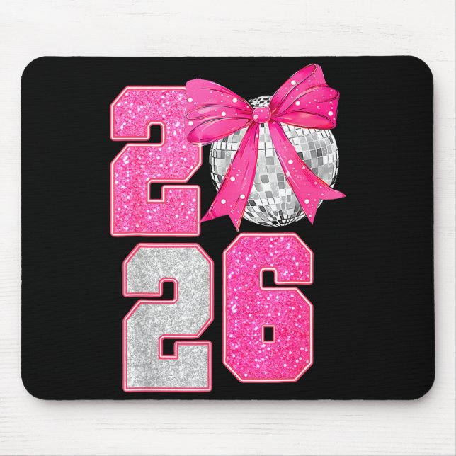 Mousepad Happy New Year 2026 Disco Ball Nk Coquette Bow Fam (Frente)