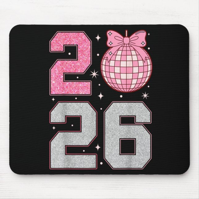 Mousepad Happy New Year 2026 Disco Ball Nk Coquette Bow Fam (Frente)