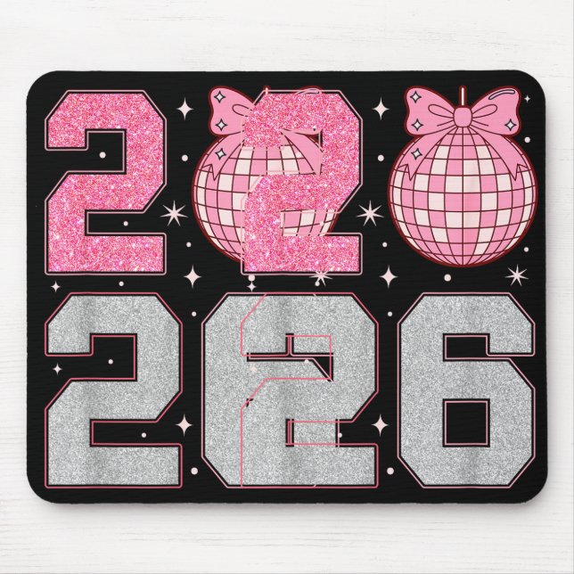 Mousepad Happy New Year 2026 Disco Ball Nk Coquette Bow Fam (Frente)