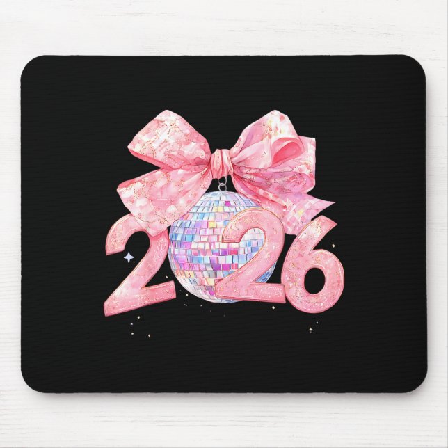 Mousepad Happy New Year 2026 Disco Ball Nk Coquette Bow Fam (Frente)