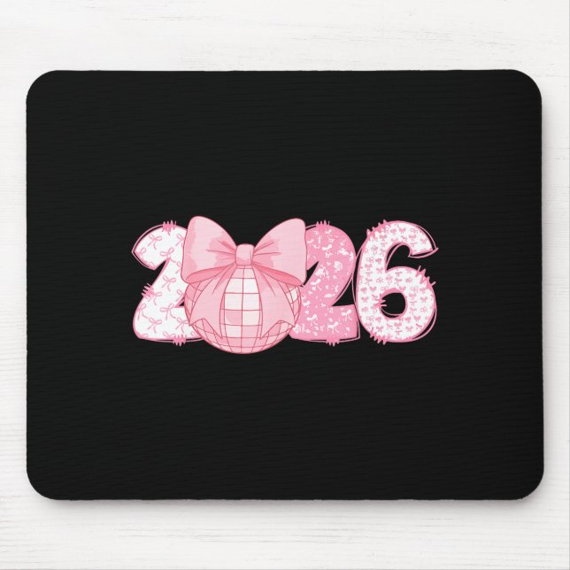 Mousepad Happy New Year 2026 Disco Ball Nk Coquette Bow Fam (Frente)
