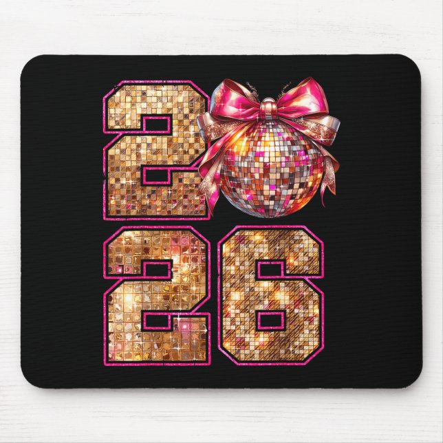 Mousepad Happy New Year 2026 Disco Ball Nk Coquette Bow Fam (Frente)