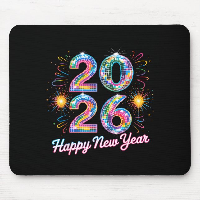 Mousepad Happy New Year 2026 Disco Ball Retro Family Matchi (Frente)