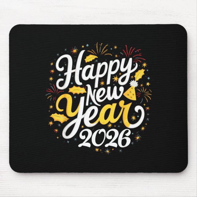 Mousepad Happy New Year 2026 Fireworks Party Graphic Men Wo (Frente)