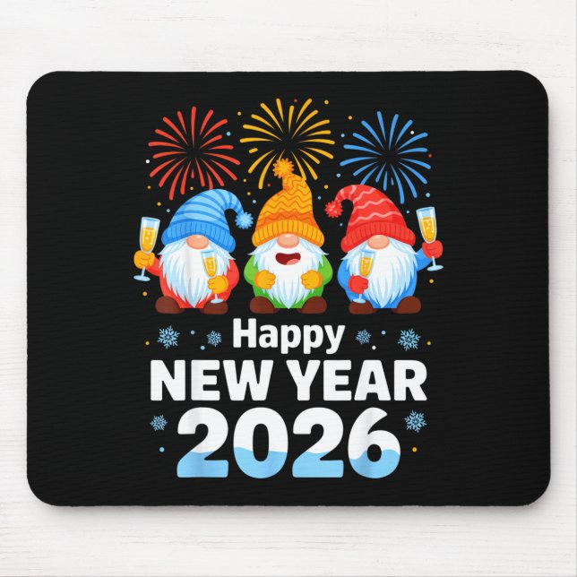 Mousepad Happy New Year 2026 Gnome With Fireworks And Champ (Frente)
