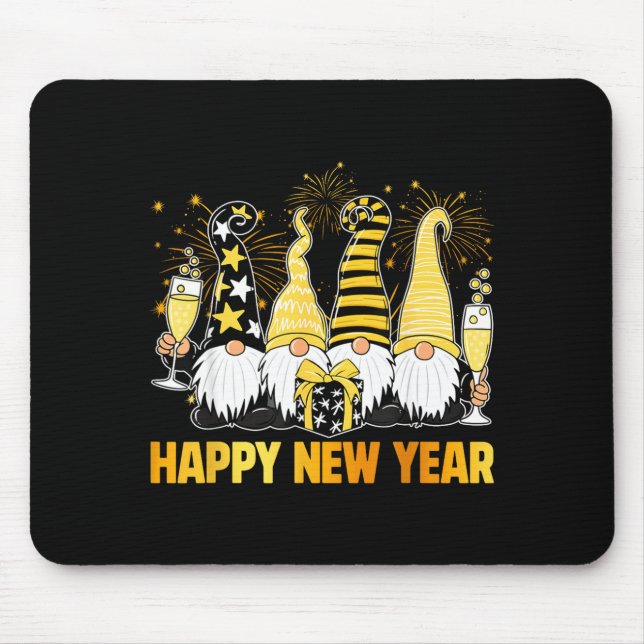 Mousepad Happy New Year 2026 Gnomes Drinking Champagne New  (Frente)