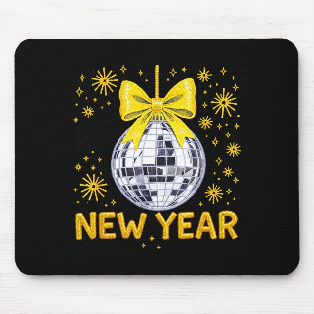 Mousepad Happy New Year 2026 Golden Disco Ball Bow New Year (Frente)