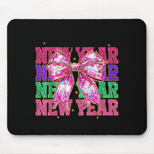 Mousepad Happy New Year 2026 Nk Coquette Bow Disco Ball Cou (Frente)