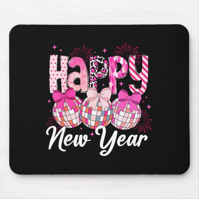 Mousepad Happy New Year 2026 Nk Coquette Bow Disco Ball Fir (Frente)