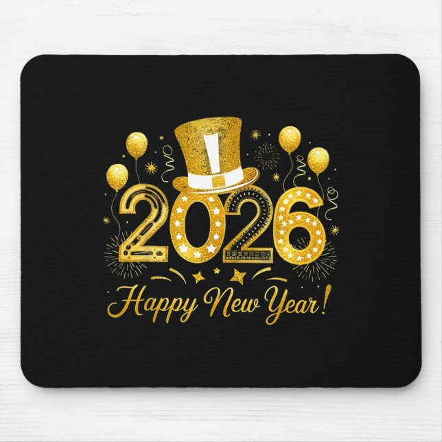 Mousepad Happy New Year Balloons Party 2026 Together Family (Frente)