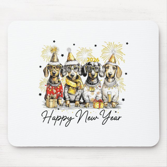 Mousepad Happy New Year Dachshund Dog Lover 2026 New Year H (Frente)