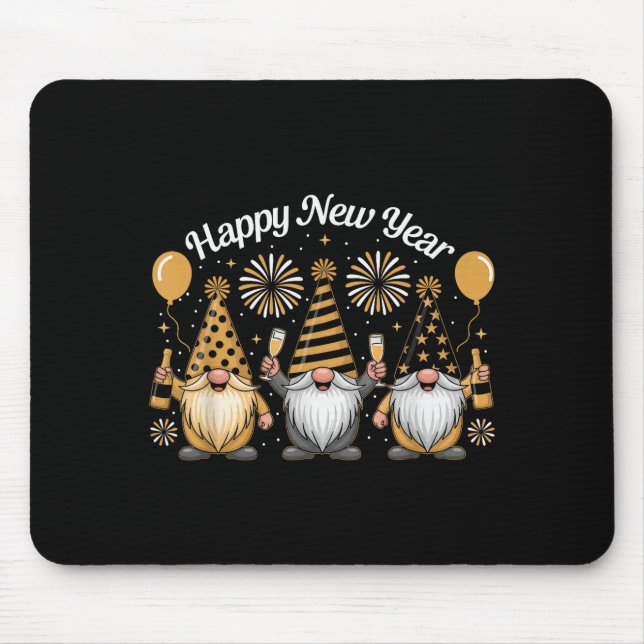 Mousepad Happy New Year Gnome Confetti Fireworks New Year's (Frente)