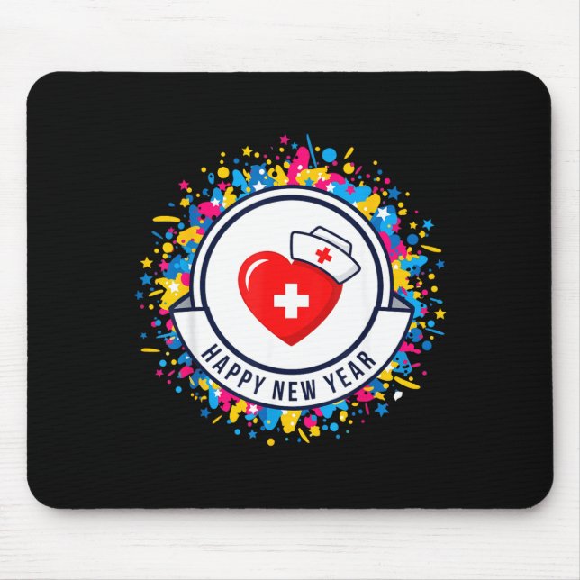 Mousepad Happy New Year Nurse Shirt Cute Nk Heartbeat Medic (Frente)