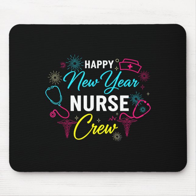 Mousepad Happy New Year Nurse Shirt, Fireworks Stethoscope  (Frente)