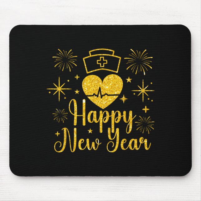 Mousepad Happy New Year Nurses Heartbeat Fireworks New Year (Frente)