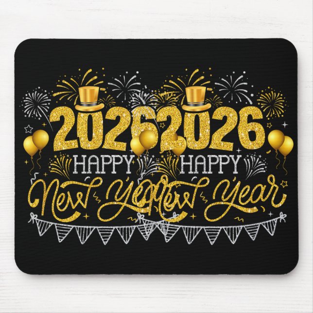 Mousepad Happy New Year Party 2026 Ballon Family Matching F (Frente)