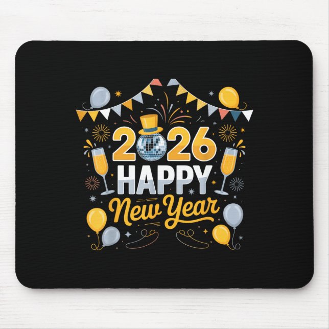 Mousepad Happy New Year Party 2026 Balloon Family Matching  (Frente)