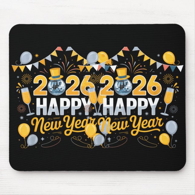 Mousepad Happy New Year Party 2026 Balloon Family Matching  (Frente)