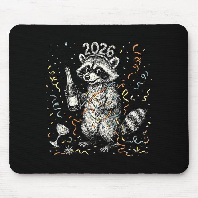 Mousepad Happy New Year Raccoon With Champagne Funny New Ye (Frente)