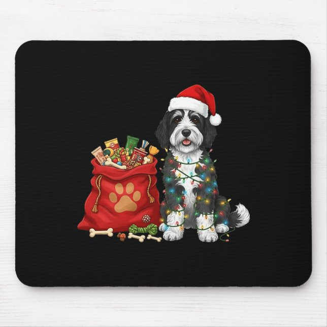 Mousepad Happy Sheepadoodle Christmas Lights Dog Mom Sheepa (Frente)