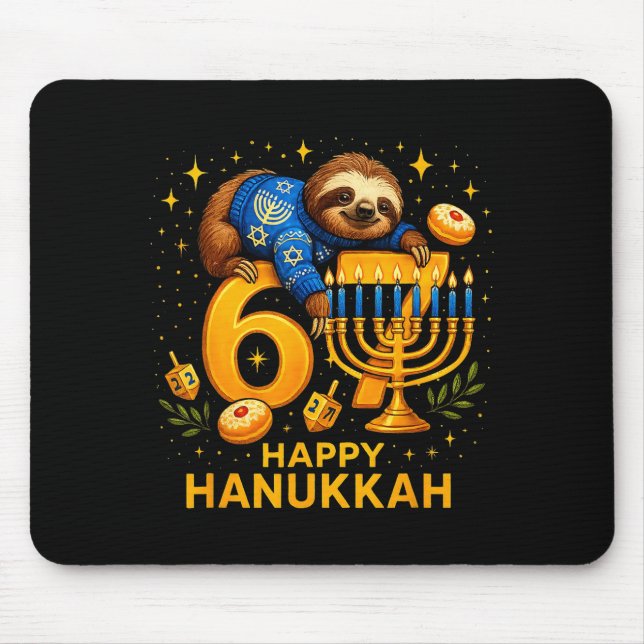 Mousepad Happy Six Seven Hanukkah Funny Meme Menorah Sloth  (Frente)