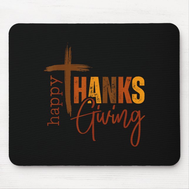 Mousepad Happy Thanksgiving Christian Cross Turkey Pumpkin  (Frente)