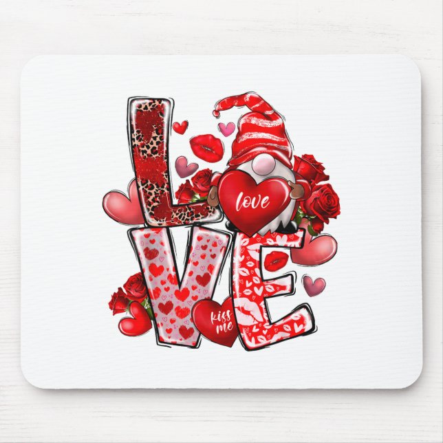 Mousepad Happy Valentine Gnome Heart Valentine's Day Couple (Frente)