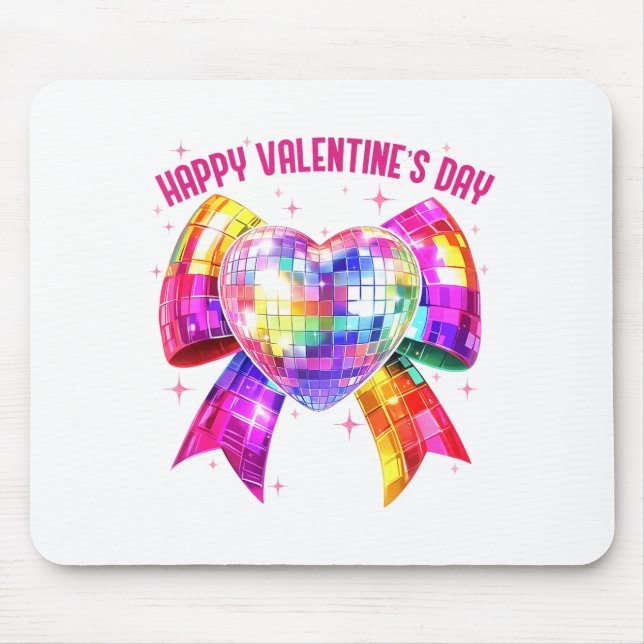 Mousepad Happy Valentine's Day Coquette Disco Ball Heart Gi (Frente)