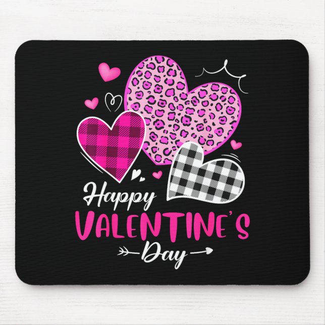 Mousepad Happy Valentine's Day Leopard And Plaid Hearts Gir (Frente)