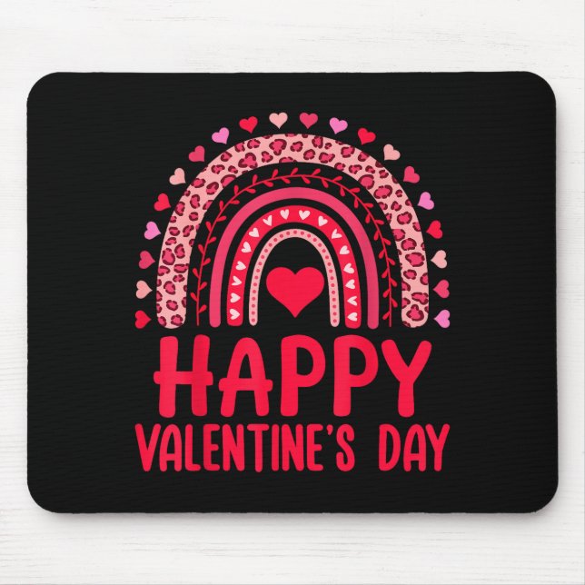 Mousepad Happy Valentines Day Red Hearts Rainbow Leopard Wo (Frente)