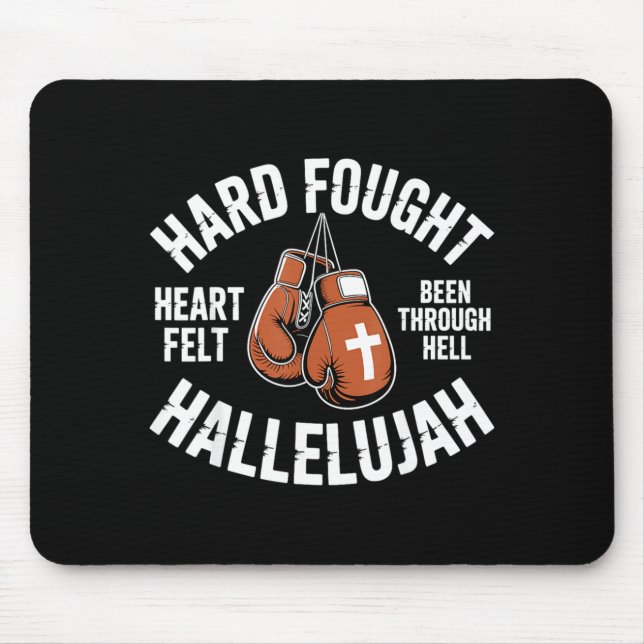 Mousepad Hard Fought Hallelujah Boxing Gloves Christian Box (Frente)