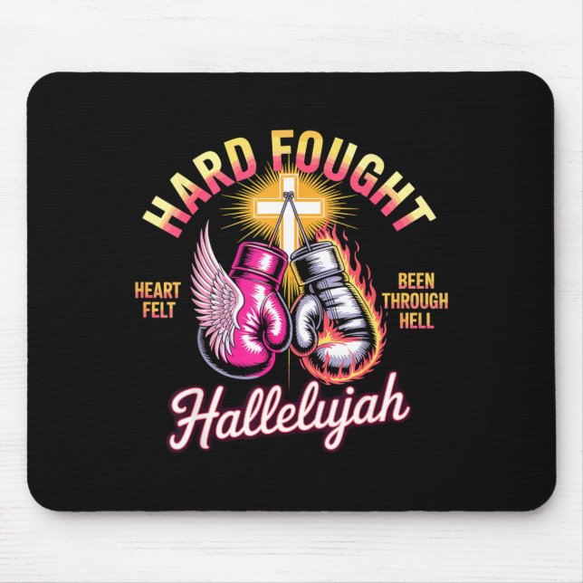 Mousepad Hard Fought Hallelujah Boxing Gloves Faith  (Frente)