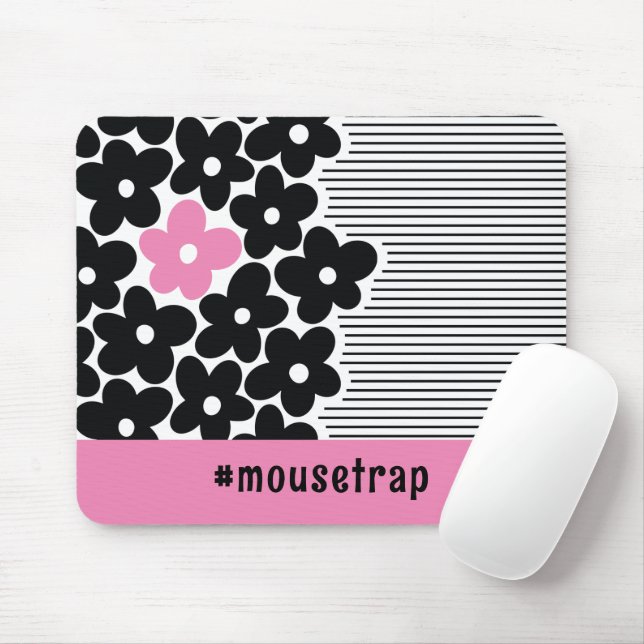 Mousepad Hashtag Floral Rosa e Preto Moderno (Com mouse)