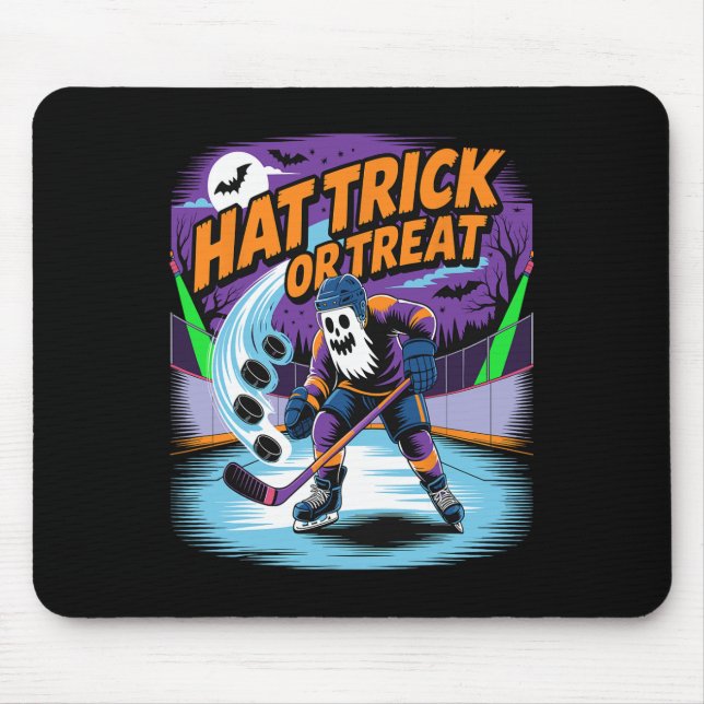 Mousepad Hat Trick Ou Truque de Fantasma de Hóquei no Gelo  (Frente)