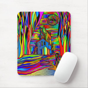 Mousepad Haunted House Scary Abstract Colorful Stain Glass