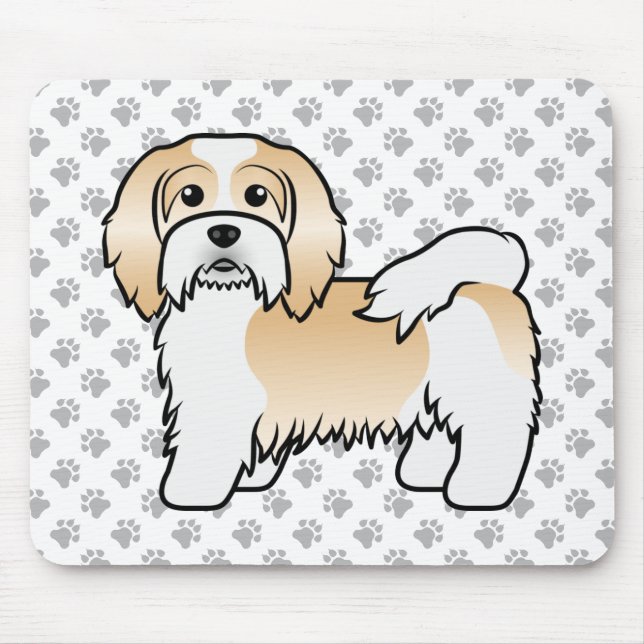 Mousepad Havanês Bege e Branco Cachorro de Desenho Animado  (Frente)