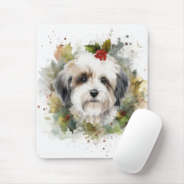 Mousepad Havanês de Natal Wreath Festivo Pup (Com mouse)