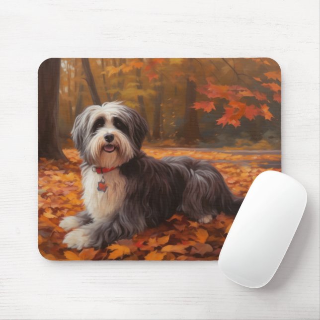 Mousepad Havanês nas Folhas do outono Cai Inspire (Com mouse)