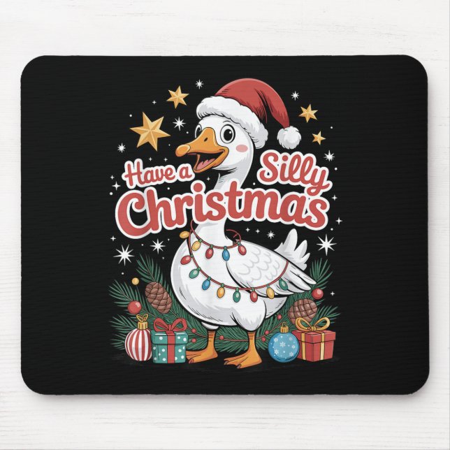 Mousepad Have A Silly Christmas Funny Goose Santa Hat Light (Frente)