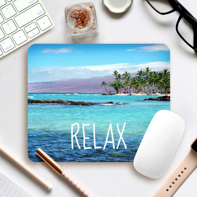 Mousepad Hawaii Beach Blue Ocean Palm Trees Relaxa (Criador carregado)