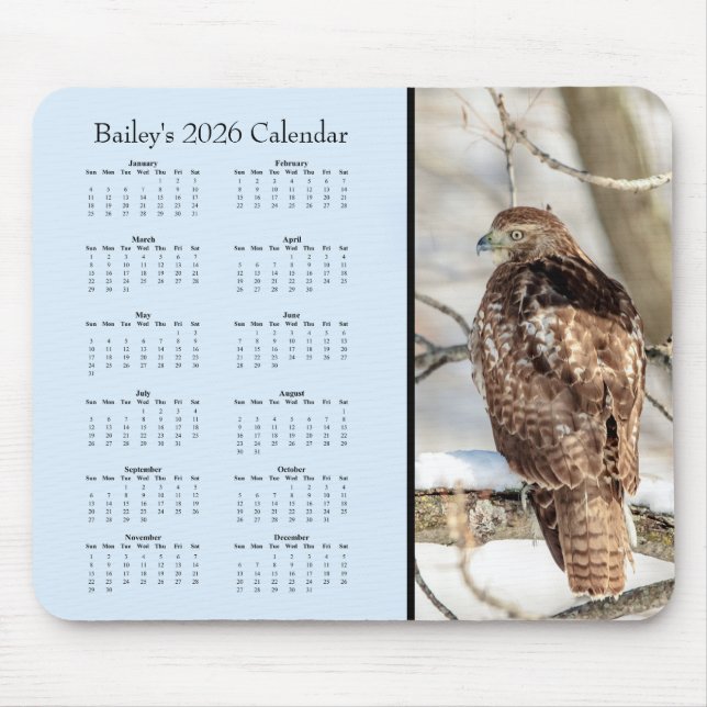 Mousepad Hawk - Full year 2026 customizable calendar (Frente)