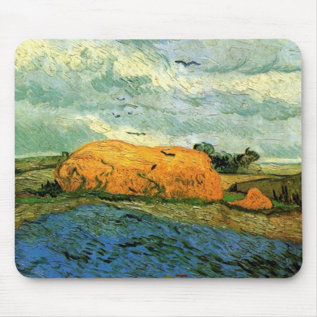 Mousepad Haystacks under a Rainy Sky por Vincent van Gogh (Frente)