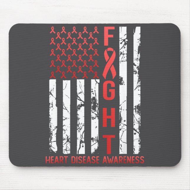 Mousepad Heart Disease Awareness February Usa Flag Ribbon R (Frente)