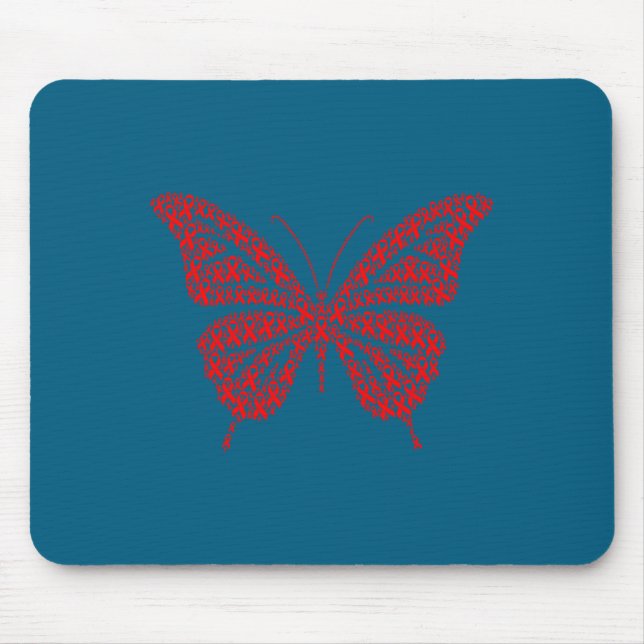 Mousepad Heart Disease Awareness Red Ribbon &amp; Heart Hea (Frente)