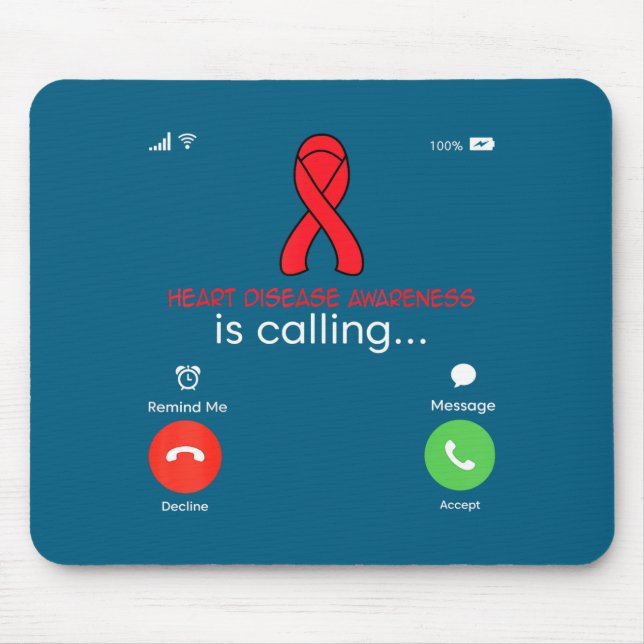 Mousepad Heart Disease Awareness Red Ribbon Heart Attack Su (Frente)