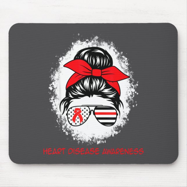 Mousepad Heart Disease Awareness Red Ribbon Heart Messy Bun (Frente)